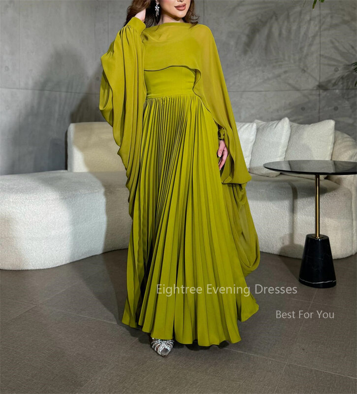 Eightree gaun Prom sifon hijau antik gaun pesta malam acara Formal A Line gaun malam kasual reuni Arab