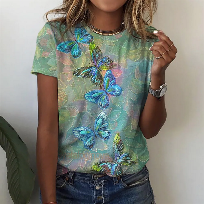 Женская футболка с коротким рукавом, 3D цветочным принтом и круглым вырезом