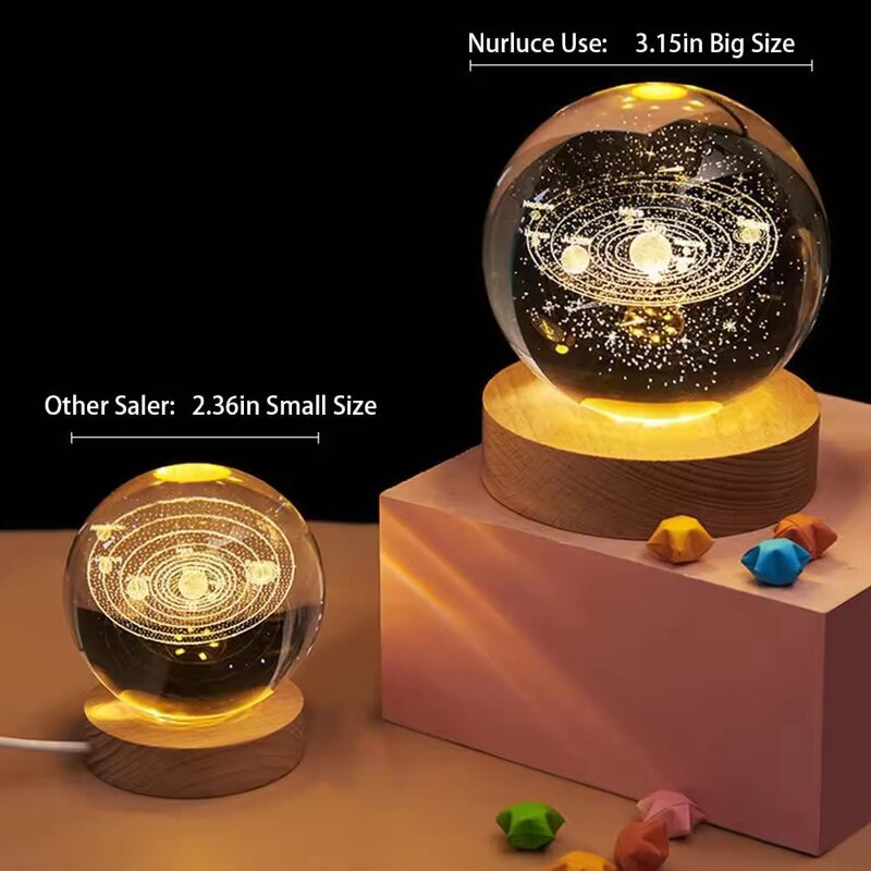 2024 New Smart Lighting Decoration K9 Galaxy Deer Usb Luminous 3D Art Crystal Ball Glass Night Light Table Lamp Room For gift