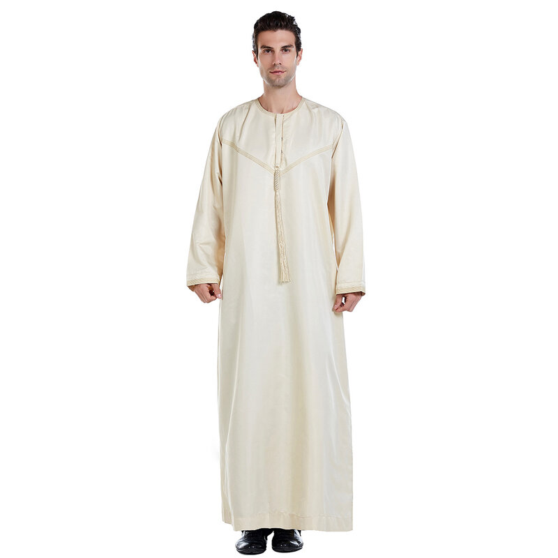 High Quality Jubba Thobe Tassel Long Sleeve Fashion Kurta Islamic Arabic Kaftan Male Abaya S-XXXL Robes Jelaba for Muslim Men