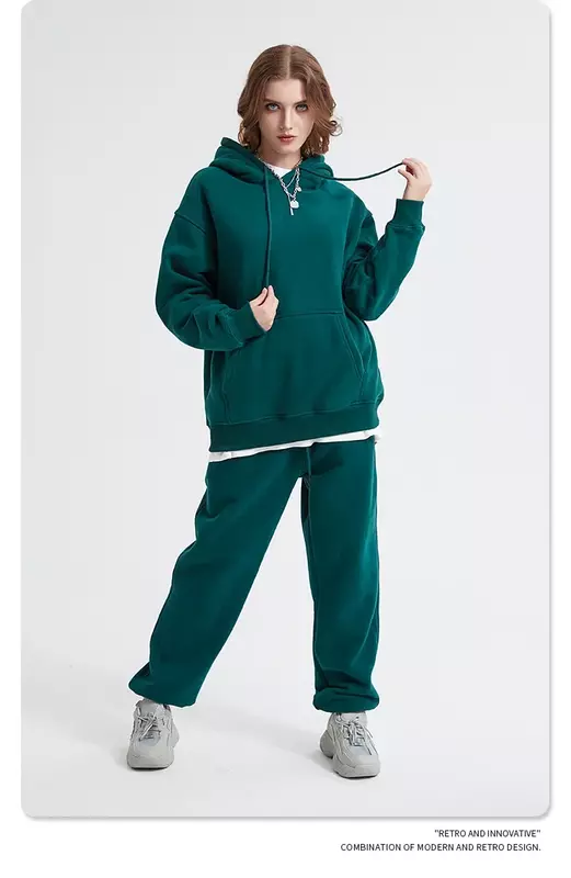 Herfst En Winter Nieuw Product 360G Fleece Hoodie Set Met Losse Pluche Trendy Sweatshirts Voor Heren En Dames