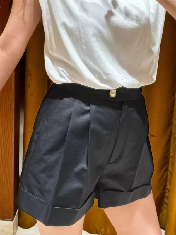 Женские черные шорты с высокой талией, прямые повседневные летние шорты 2024