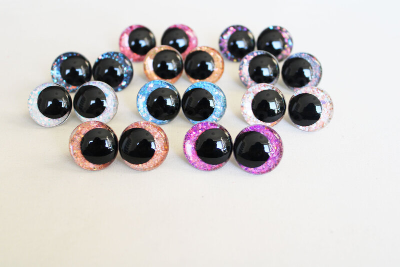 10pcs  12mm  14mm 16mm 18mm  20mm 23mm 28mm Round  Cartoon glitter toy safety eyes  doll pupil eyes with washer ---T10