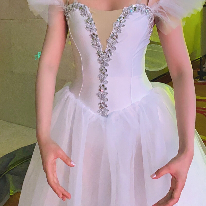 Baletowa spódniczka Tutu dla dziewczynki sukienka gimnastyka trykot białe długie sukienki baletowe dziewczyny księżniczka baleriny kostium taneczny sukienka na przyjęcie urodzinowe