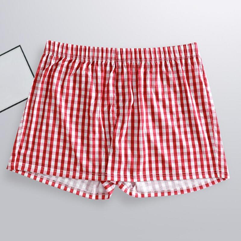 Soft Breathable Shorts Plaid Print Pajama Shorts Comfortable Sleepwear for Women Men Elastic Waist Lounge Bottoms Loose Fit