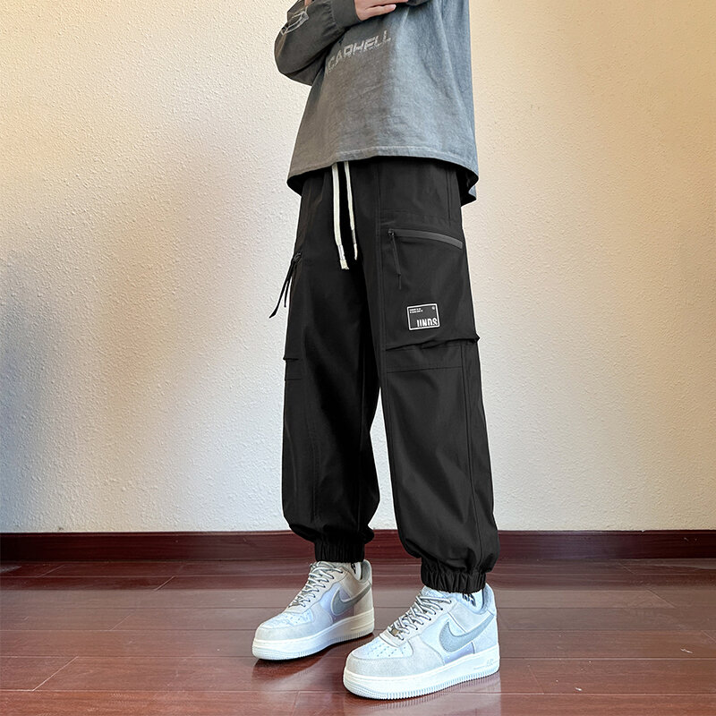 Повседневные свободные брюки-карго в Корейском стиле, Мужская Уличная одежда, свободные прямые длинные брюки 2024, широкие мешковатые брюки для мужчин