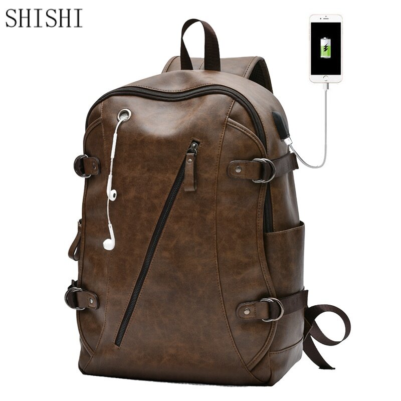 Mochila de couro de grande capacidade masculina, bolsa escolar estilo coreano para meninos, bolsa masculina para laptop, mochila de viagem masculina