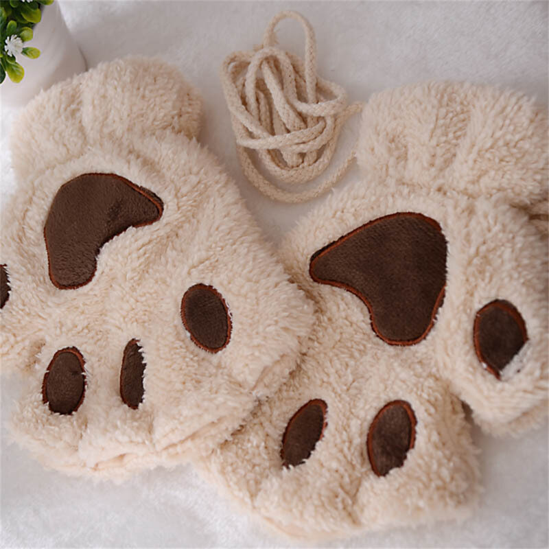 Cute Cat Paw Fingerless Gloves Warm Soft Plush  Half Finger Women Glove Casual Mittens Christmas Gifts Wholesale