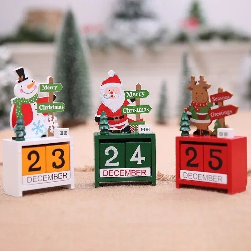 Holz Frohe Weihnachten Advents kalender Ornamente Dekorationen für Zuhause Weihnachten Tisch dekoration Neujahr niedlichen Schreibtisch Schreibtisch Zubehör