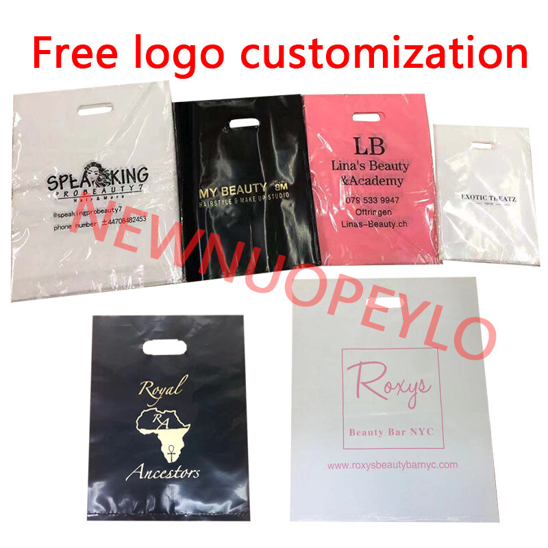 Bolsas de compras de plástico con logotipo personalizado, embalaje de joyería de plástico, con asa, 100 piezas