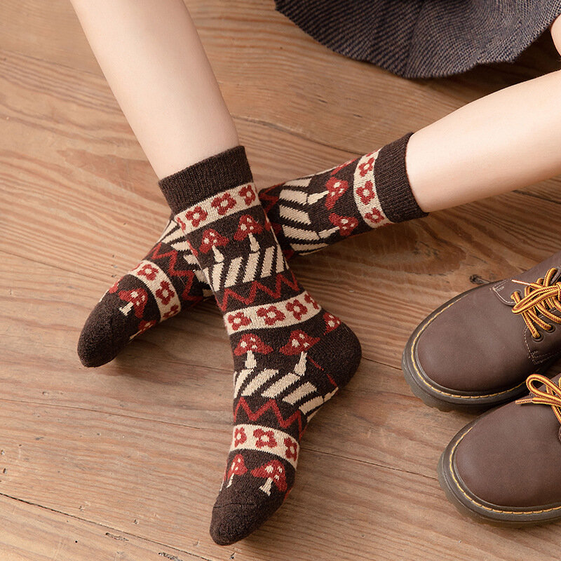Calcetines gruesos de lana de Cachemira para mujer, calcetín largo estilo Harajuku, Retro, Color café, térmico, cálido, para otoño e invierno, 1 par