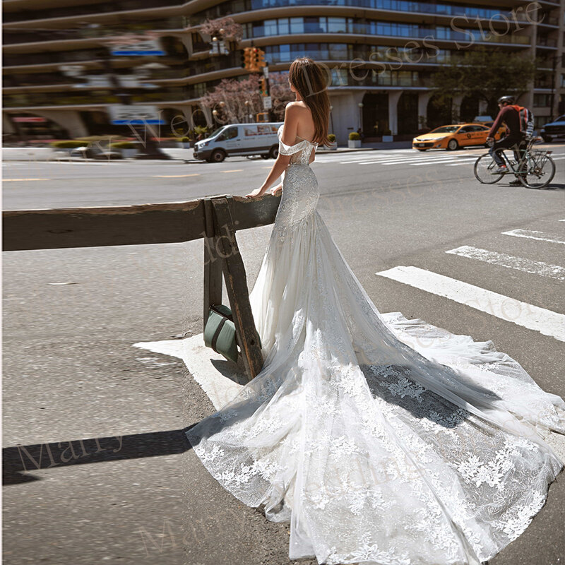 2024 gaun pernikahan wanita putri duyung seksi gaun pengantin applique renda cantik gaun pengantin Modern Off Shoulder tanpa lengan 웨드드**3/2014