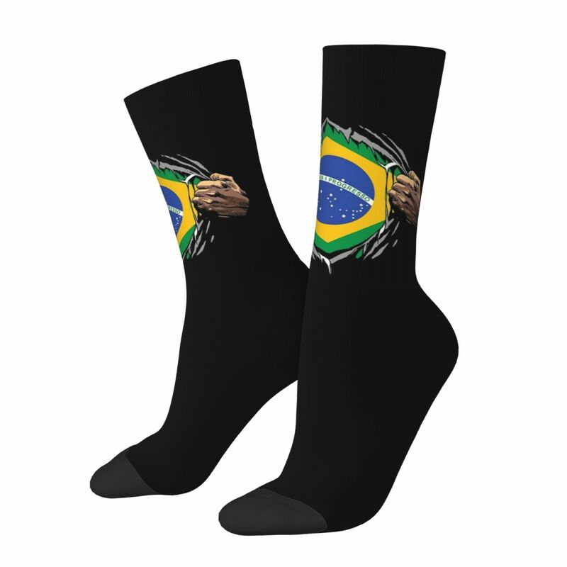 브라질 국기 양말 하라주쿠 땀 흡수 스타킹, 사계절 긴 양말, 남자 여자 생일 선물 액세서리