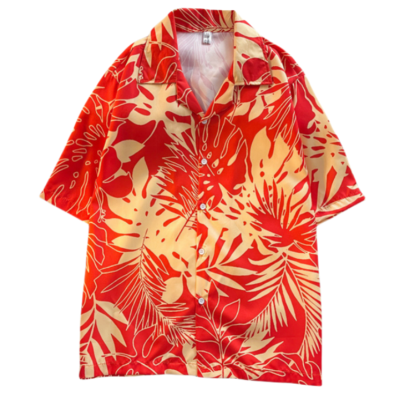 メンズ半袖フローラルプリントシャツ,カジュアルなビーチと休暇の服,ルーズフィット,フラップカラー,夏のファッション