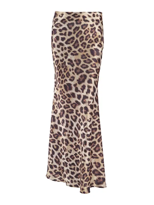Wolfeel-Saia com estampa de leopardo feminina, saia rabo de peixe, cintura alta, longa, solta, elegante, chique, retrô, casual, verão