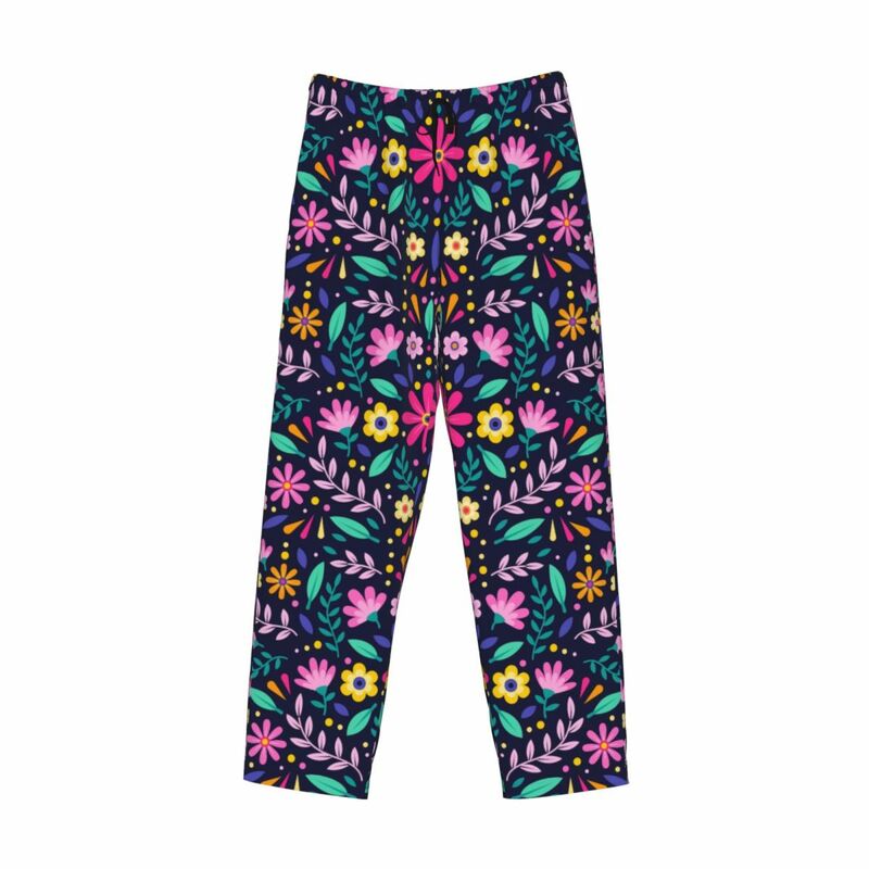 Custom Printed Men's Mexican Flowers Otomi Art Pattern Pajama Pants Sleep Sleepwear Bottoms with Pockets
