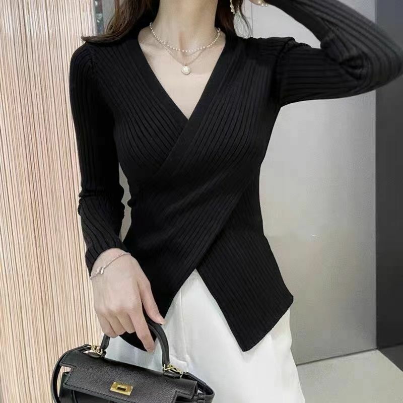 MRMT 2024 Brand New Women's Niche Knitted Bottoming Shirt Cross All-Match Long-Sleeved Slimming Tops For Femle