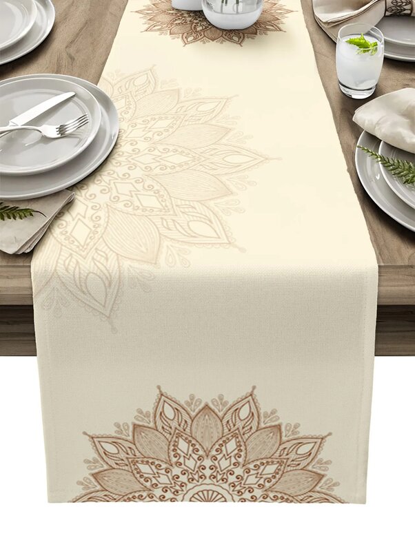Corredores de mesa de lino con Mandala bohemio, Decoración de mesa, bufandas de tocador, camino de mesa de comedor de granja, decoraciones de fiesta de vacaciones
