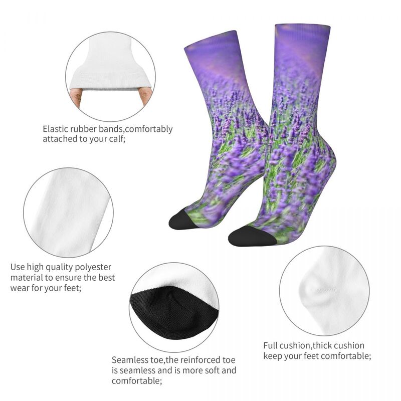 Meias antiderrapantes personalizadas para mulheres, campos de lavanda, meias para sempre, planta Dunkellila, violeta, meias de vera, moda ao ar livre, inverno