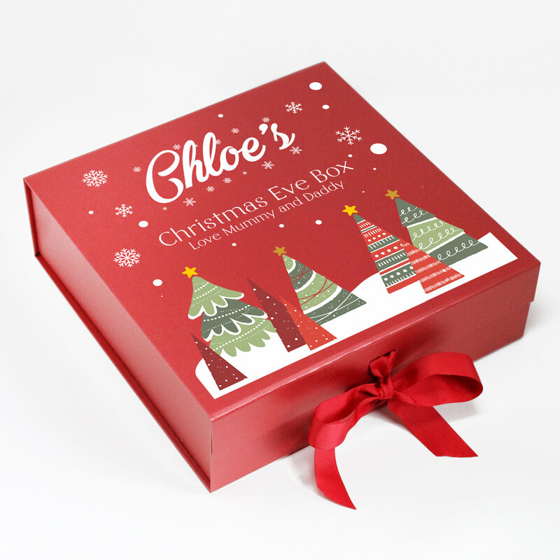 Customized logo Paper Cardboard Christmas Hamper Packaging Eve Gift Boxes Christmas Box With Ribbon Close