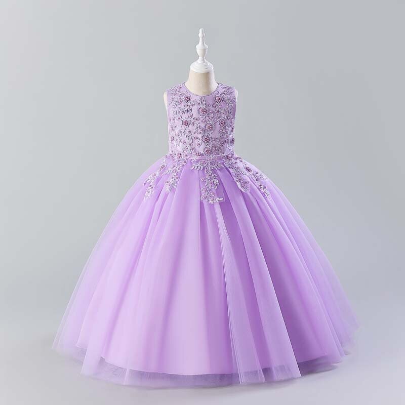 Новое Детское платье с цветами, детское пушистое платье из пряжи, платье для ведущей шоу для девочек