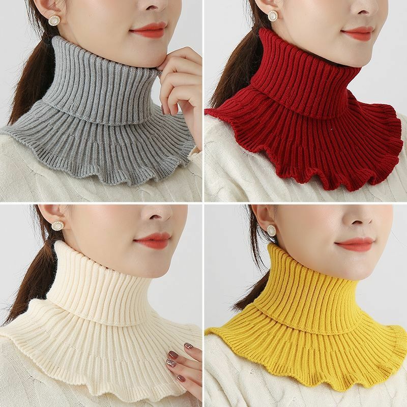 Warm Knitted Collar Scarf Women Turtleneck Knitted False Fake Collar Detachable Scarf Warm Winter Windproof Ruffles Wrap Scarf
