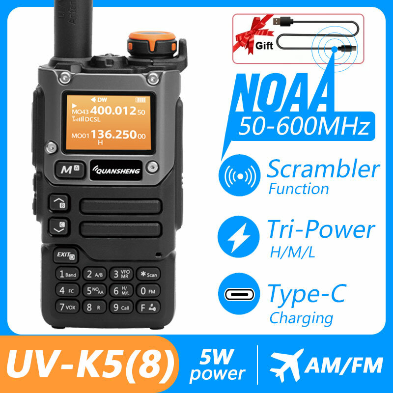 Quansheng-walkie-talkie portátil UV K5 (8), estación de conmutación de Radio bidireccional Am Fm, conjunto inalámbrico Ham, receptor de largo alcance