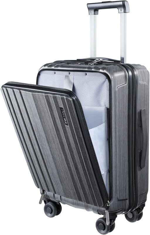 Чемодан для ручной клади, 21 дюйм, с передним карманом для 15,6-дюймового ноутбука, легкий ABS + PC, двойное управление, Блокировка TSA, Спиннер, бесшумные колеса, серый