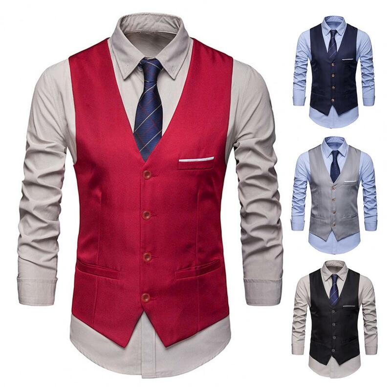 Business Tuxedo Vest Men's Formal Business Waistcoat Sleeveless Slim Fit V Neck Vest with Anti-wrinkle Silky Fabric Groom for A