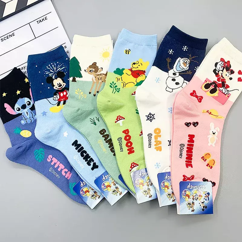 Cartoon Girl Sock Mickey Minnie Stitch śliczny nadruk zwierzęcy Mickey Donald Women skarpety słodkie Harajuku Cassual bawełniane dziewczęce skarpety rozmiar