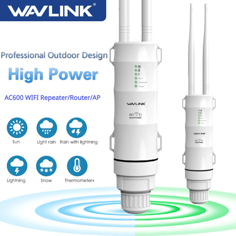 Wavlink AC600 penguat sinyal WiFi, nirkabel Outdoor RJ45 AP/Repeater/Router Extender jembatan 5G Wi Fi colokan EU/US