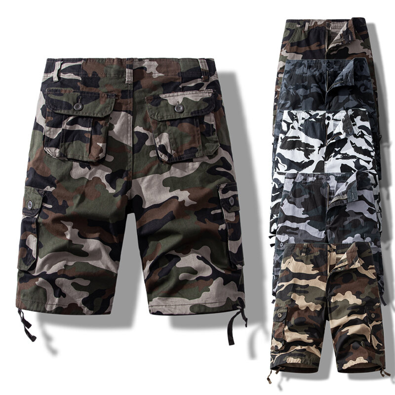 Classic Mens Cargo Shorts Camouflage White Casual Shorts Golf Brown Streetwear Hip Hop Half Pants American Big Size Knee Pants