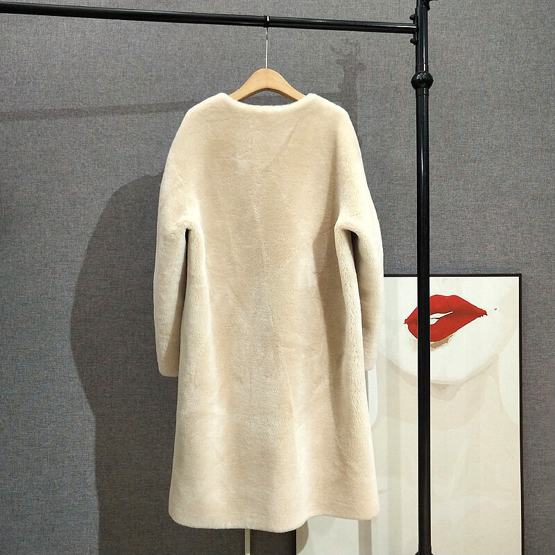 Casaco longo de pele de cordeiro simples para mulheres, 100% Sheep Shearling, jaqueta quente de inverno feminino, Parka de luxo, PT371