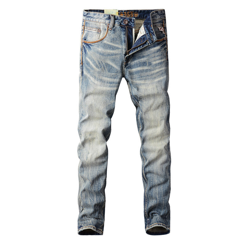 Pantalones vaqueros rasgados para Hombre, Jeans Retro de algodón, elásticos, ajustados, informales y Vintage, color gris y azul