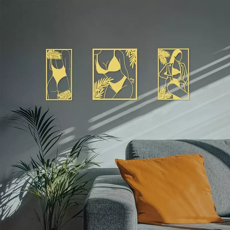 Arte de pared de Metal dorado para sala de estar, decoración artística de Metal, decoración de hierro, regalo moderno