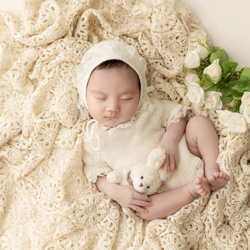 Selimut bayi renda, alat peraga fotografi bayi baru lahir katun Pose latar belakang panjang lapisan foto aksesoris fotografi bayi