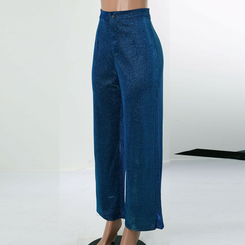 กางเกงเอวสูงสตรีทแวร์ผู้หญิง, กางเกงเอวสูงทรงหลวมกางเกงเอวสูงสีเงินกางเกงถูพื้น