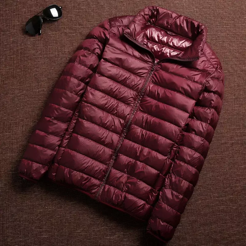 남성용 초경량 덕 다운 재킷, 휴대용 방수 여행 다운 파카, 스탠드 칼라, 얇은 아웃웨어, 가을 겨울 코트
