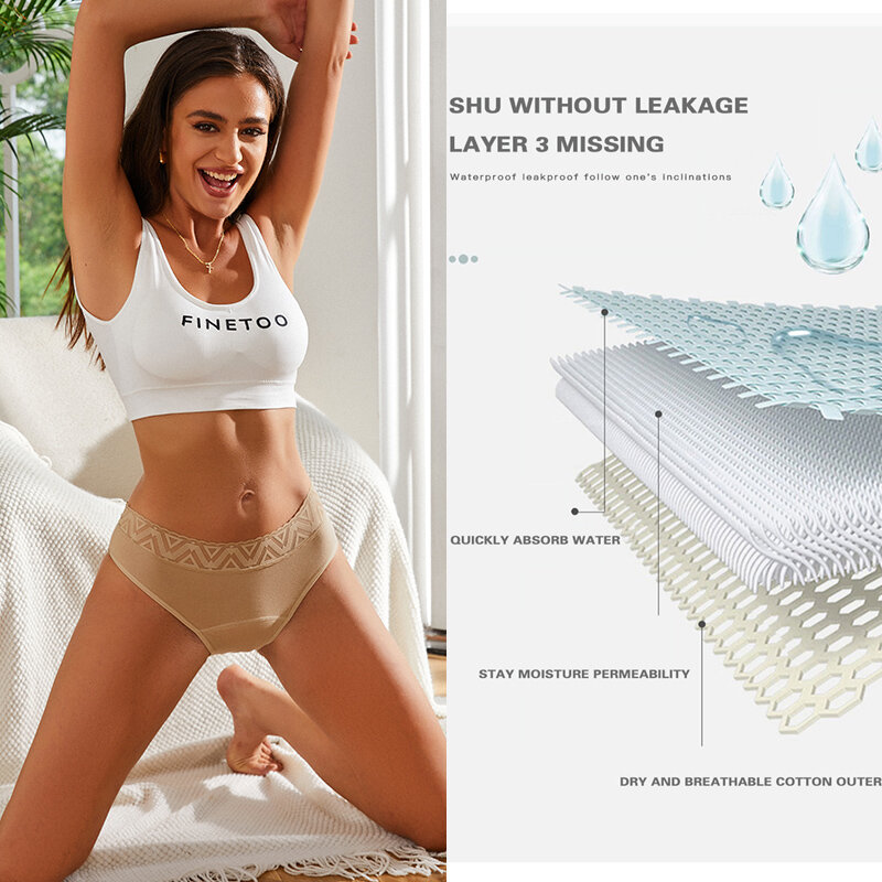 FINETOO 1 szt. Fizjologiczne majtki seksowne szczelna elastyczna bielizna sanitarne koronkowe odporne na przecieki menstruacyjne majtki menstruacyjne