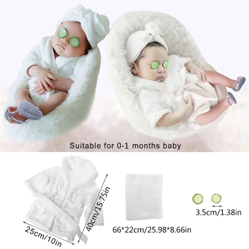 Adereços para fotografia bebê, toalha banho, faixa cabeça, roupão banho, traje fotográfico, presente chuveiro