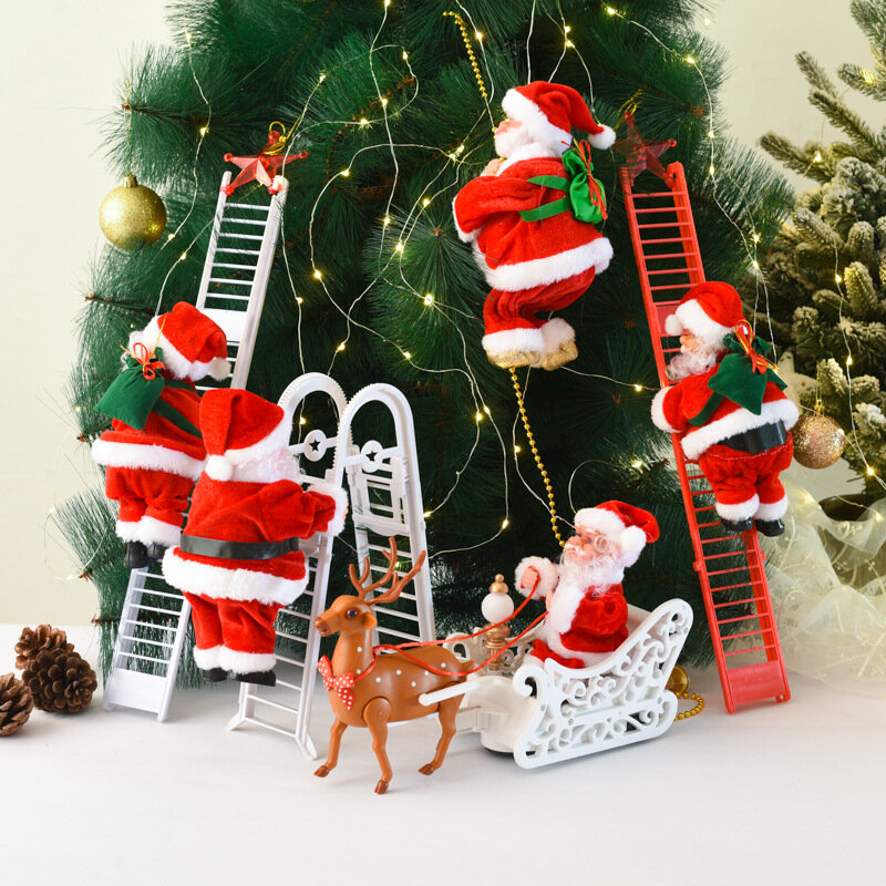 Adornos colgantes de escalera eléctrica para niños, decoración divertida de Navidad, Papá Noel, regalo de fiesta de árbol de Año Nuevo