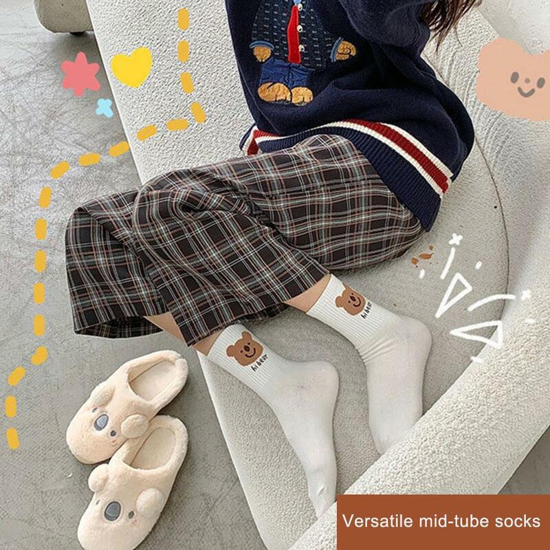 Kaus kaki wanita isi 1 pasang, Kaos Kaki katun motif kartun putih, kaus kaki modis simpel untuk pelajar, kaus kaki Lolita JK anak perempuan H9E3