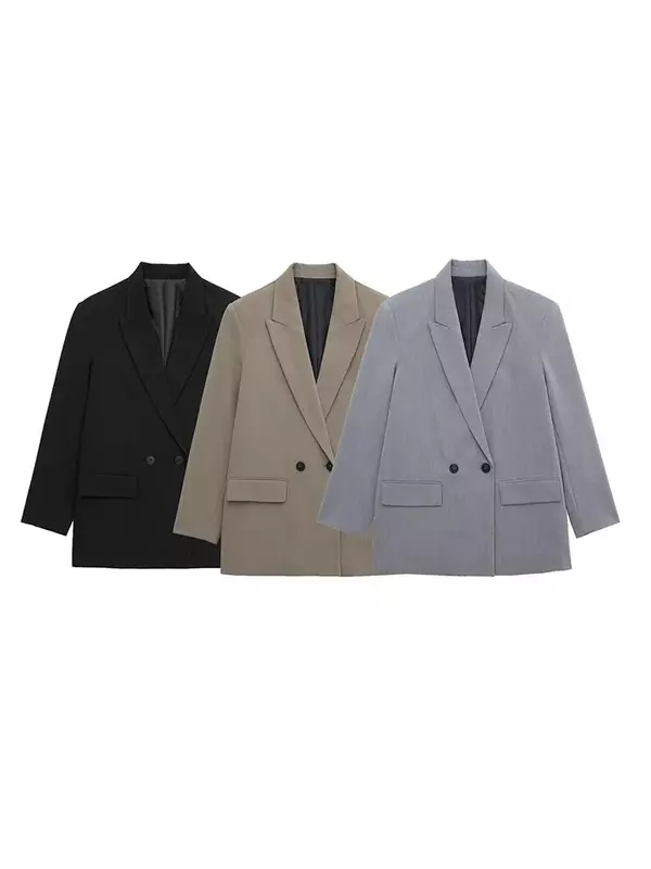 Frauen neue Mode Turndown Kragen Zweireiher Blazer Mantel Vintage Langarm weibliche Oberbekleidung schicke Tops