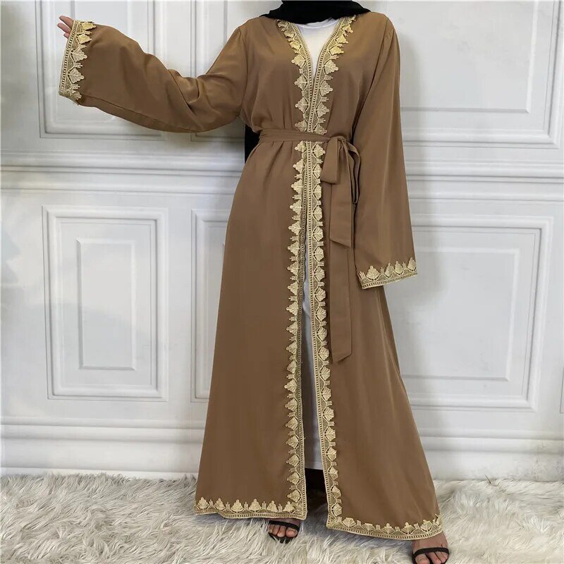 Mode bordir terbuka Abaya Dubai Turki Kaftan Muslim Cardigan gaun Abaya untuk wanita kasual jubah Femme Kaftan pakaian Islam