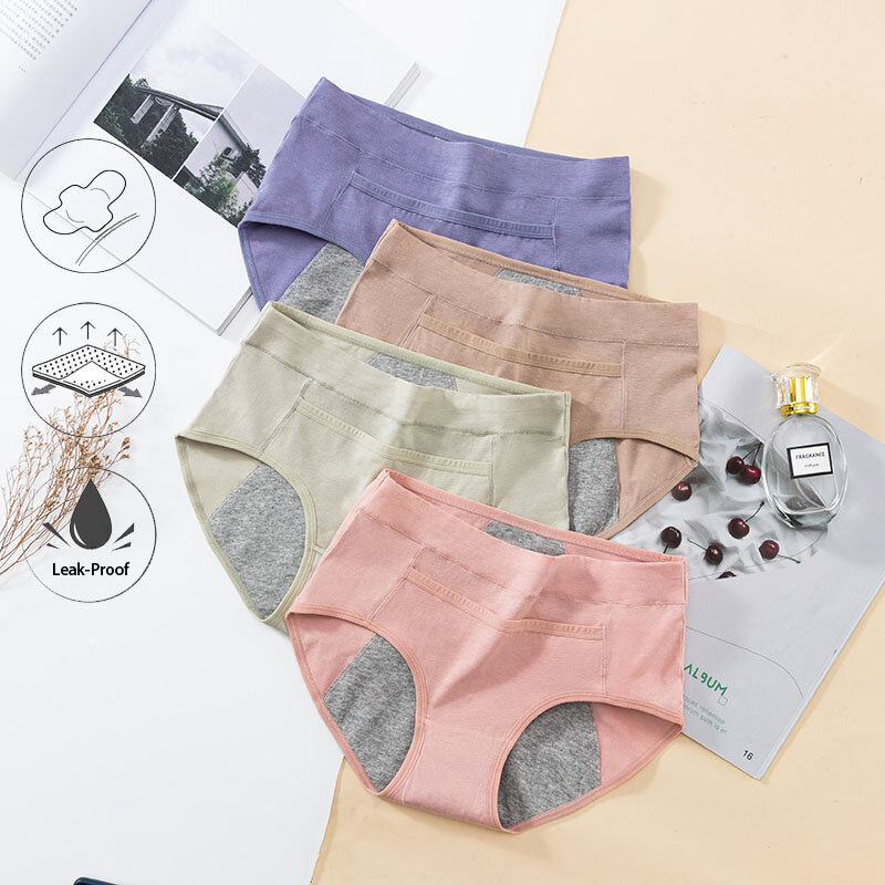 Women's Panties UnderwearLeakproofBreathable Briefs MenstrualPants PlusSizeWaterproof Mid Waist Organic Cotton Protective Briefs