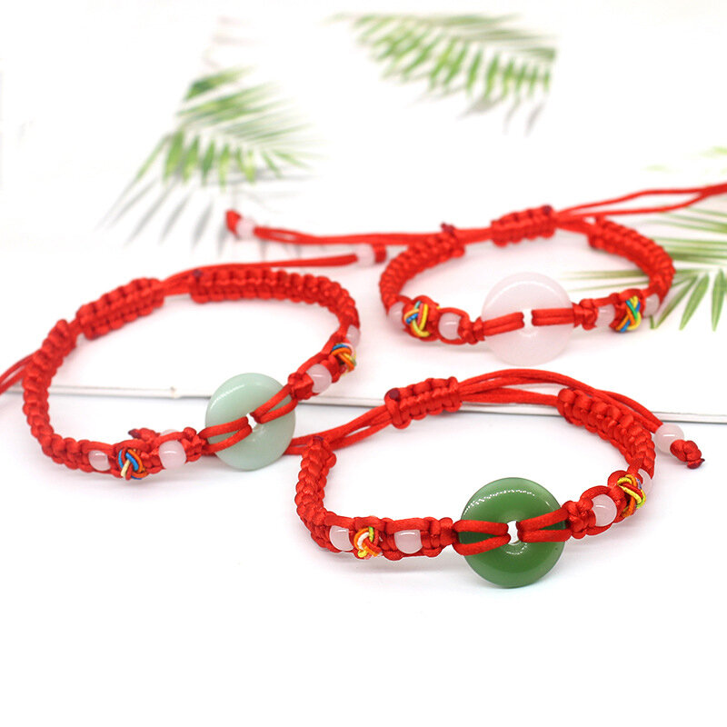 Gelang kepang tali merah simpul Keberuntungan buatan tangan perhiasan gelang doa Buddha imitasi antik