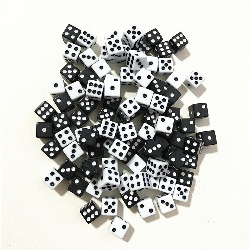 50 Piece 10mm Acrylic Square Point Dice Puzzle Gaming 6 Sided Dice DIY Game Accessory Decider Birthday Parties Black/White Cube