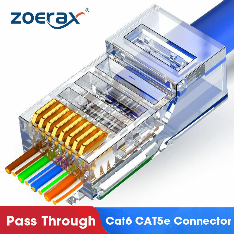 ZoeRax RJ45 Cat5e Cat6 커넥터를 통과하여 솔리드 또는 연선 네트워크 케이블용 모듈러 플러그 압착