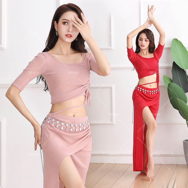 Set Gaun panjang tari perut kostum seksi pakaian mode latihan gaun pentas Oriental tari panggung Fantasia Feminina 2023