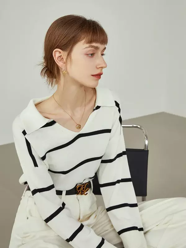 FSLE Sweater Women French Retro Striped Tops Lazy Loose Blouses Women Drop Long Sleeves Thin Sweater Women Pullovers